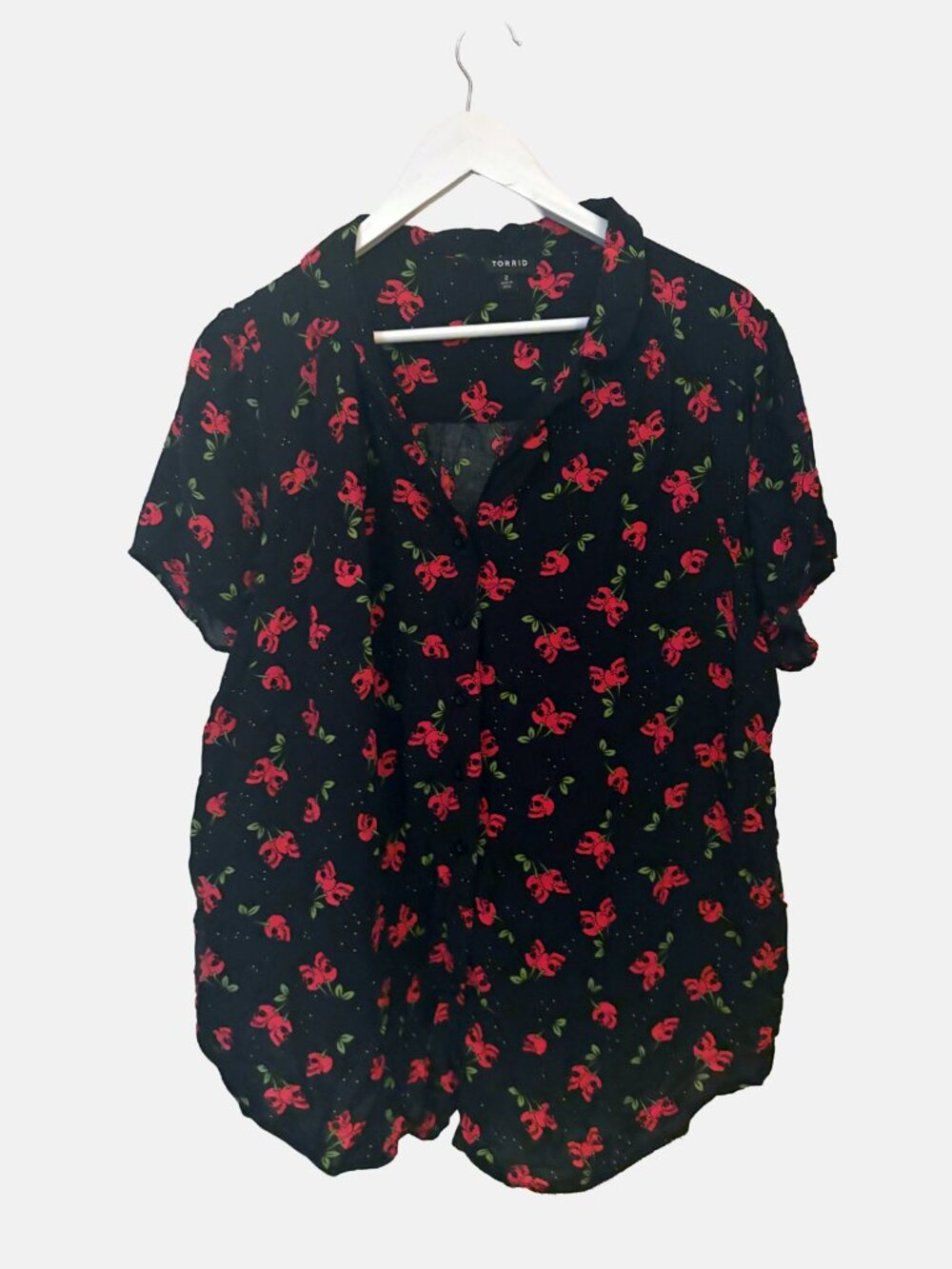 Torrid Challis Cherry Skulls Button Front Shirt Size 2X (Size 2)